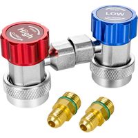 BEBUSINGOTO Conector de acoplamiento rápido ajustable para aire acondicionado R134A, adaptador de par, alto/bajo, SAE de 1/4", conector de manguera HVAC, colector de refrigerante líquido