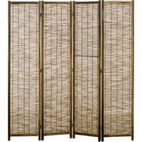 Biombo 4 panneaux plissés 160x170 cm séparateur bois carrizo naturel
