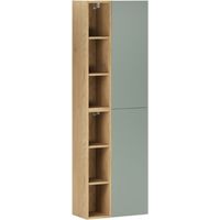 Meubles de rangement modulables OSTER 50cm – meubles suspendus vert sauge 1 porte et 6 niches visibles aspect chêne clair