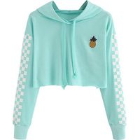 Hauts courts pour enfants, sweats à capuche pour filles, jolis sweats à carreaux à manches longues, vêtements tendance