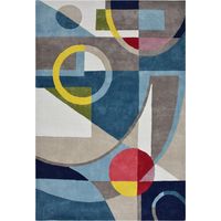 Tapis salon et chambre en coton BIO 120x170 bleu et gris rectangle fait à la main