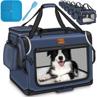 TRESKO® Hundebox faltbar Navyblau (XXXL 102x69x69cm) inkl. Leckmatte, Spatel, Reflektoren Transportbox für Hunde und Katzen Hundetransportbox für kleine & große Hunde Hundetasche robust