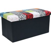 HOME DECO FACTORY HD6507 Cassapanca Patchwork Seduta Pieghevole, Ingresso, Soggiorno, Camera da Letto, Sala da Pranzo, mobile-76 x 38 x 38 cm, Poliestere Legno, Multicolore, 76 x 38 x 38
