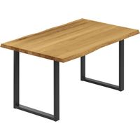 LAMO Manufaktur Esstisch Küchentisch, mit Baumkante 100x60x76 cm (AxBxH), Loft, Rustikal / Schwarz, LOB-01-A-003-9005L