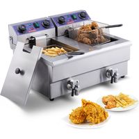 VEVOR Freidora Electrica Comercial 2 Tanques 12L 6000W Freidora de Aceite de Acero Inoxidable con 2 Cestas para Freír Temperatura y Tiempo Ajustables 50-200°C para Aros de Cebolla Pollo Patatas Fritas