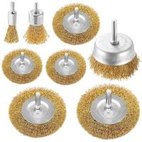 Ensemble de 8 brosses coupelles métalliques pour perceuses, avec revêtement en laiton, tige de 6,35 mm pour le nettoyage de la rouille, des flocons et des abrasifs.
