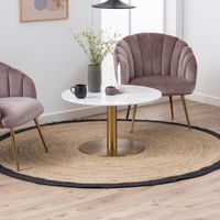 Table basse ronde 80x80x45 cm en marbre blanc et pied laiton