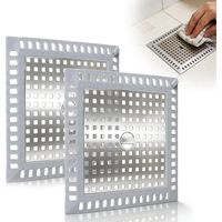 rejillas cuadradas de acero inoxidable para recoger el pelo de la ducha con borde de silicona, 12,4 x 12,4 cm, rejilla universal para desagües cuadrados y redondos, evita atascos.