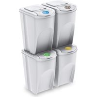 Set de 4 cubos de basura KEDEN SORTIBOX papelera reciclaje, blanco roto, volumen 140L
