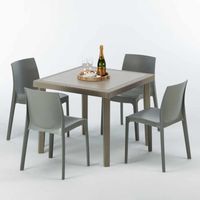 Mesa Cuadrada Beige 90x90 cm y 4 Sillas De Colores Elegance