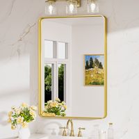 Keonjinn Wandspiegel mit Robust Gehärtetem Glas, 60x90cm Badezimmerspiegel mit Alurahmen, Rechteckiger Badspiegel Vertikal und Horizontal möglich, Gebürstet Gold