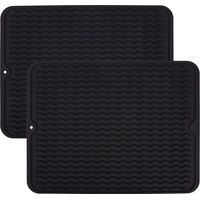 2 Pack Silicone Dish Drying Mat 40 x 30cm Dish Drainer Tray Dish Drainer Rack Heat Resistant Non-Slip for Kitchen Countertop Black