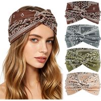 4 x Women's Hair Bands, Boho Elastic Wide Summer Hair Accessories for Yoga, Sports and Daily Use