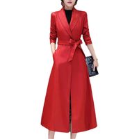Trench de luxe en peau de mouton pour femme avec ceinture et poches - Veste vintage en cuir véritable