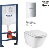 Bastidor empotrado GROHE pack cisterna y pulsador cromo brillo con inodoro suspendido ROCA The Gap Rimless