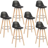 Lot de 6 tabourets noir pieds en bois naturel 39,5x44x91cm