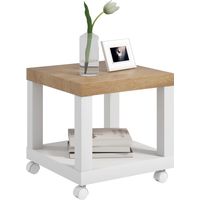 Mesa Auxiliar con Ruedas Estante Abierto Mesa para Sofá Sala Dormitorio 40x40x40 cm Natural y Blanco