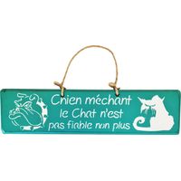 Plaque décorative en bois - chien méchant - turquoise