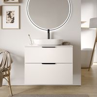 BERNSTEIN - Mobile lavabo sospeso MDF bianco lucido 80x46x62cm, Piano lavabo bianco opaco + maniglia nero opaco - TIM80 Bianco lucido, Nero opaco, Bianco opaco