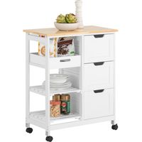 Sobuy – Desserte de cuisine à roulettes FKW79W – 3 tiroirs – Dimensions L68cm x P38cm x H85cm – Capacité 50kg – Bois MDF de qualité E1