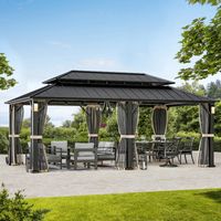 Gazebo Pavillon Tonnelle en acier thermolaqué 3.6x6 m - Toit en acier durable - Résistante aux intempéries et UV - Pavillon avec 4 lampes solaires LED - Modern Shade