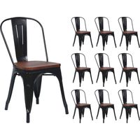 Confezione da 10 sedie industriali impilabili in acciaio e legno, 45x45x85 cm, Thinia Home