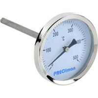 Thermomètre à fumée inox D.64 – Plage de température 0 à +500°C – Longueur 10cm – Sonde acier pour précision 2% – Preciman