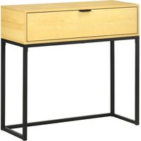 Mesa Consola con Cajón Consola Auxiliar Moderna Mesa de Entrada con Patas de Acero para Pasillo Salón 80x30x76cm Natural