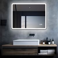 MIQU LED Badspiegel mit Beleuchtung 60x50 cm Badezimmerspiegel Bad Groß Spiegel mit Touch Dimmbar Warm / Weiß Licht Beschlagfrei Wandspiegel für Badezimmer