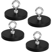 4 Pièces Aimants en Néodyme Caoutchoutés Ø 43 mm Aimants Puissants Caoutchoutés Antidérapants avec Goujon Fileté Mâle M4 Force de Maintien et Crochets Magnétiques 10kg pour Automobile Equipement