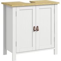 Meuble sous l’évier Armoire à évier avec pied avec 2 portes, 2 poignées et étagère réglable sans évier, 60 x 30 x 60 cm Blanc