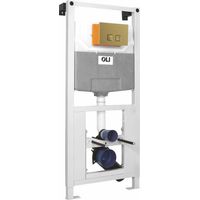 OLI 120 Plus Mechanical Mid Height Concealed Cistern with Wall Frame and Basal Brushed Brass Soft Touch Dual Flush Plate with Square Buttons