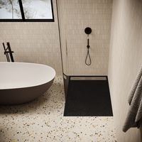 Piatto doccia ultrasottile 80 x 140 cm nero LUCIA in SoliCast® finitura ardesia