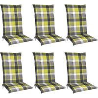 6er Set Hochlehner Auflagen Set 120x50 cm Polster Grün Kariert