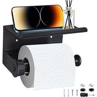 Portarrollos de papel higiénico de pared con estante, portarrollos adhesivo para baño, portarrollos de pared sin taladrar, portarrollos - Negro mate