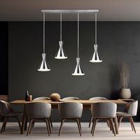 Lampada a sospensione lampada a sospensione lampada da sala da pranzo lampada da soggiorno, metallo nichel opaco, 4 lampadine E27 regolabile in altezza, H 150 cm
