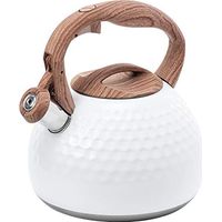 Bouilloire, Theiere induction, Bouilloire sifflante, Bouilloire à sifflet en acier inox, 3L grande capacité, manche bois, anti-brûlure, pour plaque à induction, plaque à gaz (1 Pièce, Blanc)
