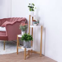 Indoor Corner Bamboo Plant Stand Round Planter Potted Holder End Table Display, 4 Tiers