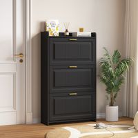 Schuhschrank Schwarz Schmal 70x24x120cm, Schuhkipper mit 3 Klappen 6 Fächer, Platzsparendes Geschlossenes Schuhregal MDF für Flur