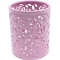 Pen Holder - Metal Wrought Iron Round Desk Organizer - For Pens Pencils Makeup Brushes - 10 x 8 cm - Pink - 1 Piece