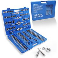Rosvola Tarauds et Filière Coffret Filiere Taraud 110 Pièces, Matrices Jeu de Tarauds M2-M18 métrique Coffret Tarauds et Filières Métrique en Acier au Carbone