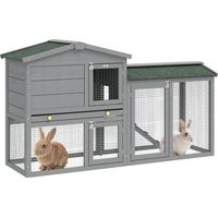 Conejera de 2 Niveles con Techo Asfáltico Bandeja Extraíble y Escalera para Exterior 150x45x85 cm Gris