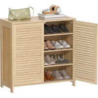 Armario para Zapatos de Bambú con Puertas de Persiana Capacidad para 14 Pares Estantes Ajustables Natural