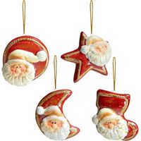 4 x Colgantes de Papá Noel Decoraciones para árboles de Navidad, Colgantes de muñecos de Papá Noel, Adornos de cerámica, Colgantes de Navidad en miniatura, Decoraciones navideñas hechas a mano para el