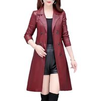 Trench en cuir pour femme - Automne et hiver - Mi-long - Style coréen