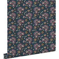 papier peint fleurs vintage bleu foncé et violet - ESTAhome
