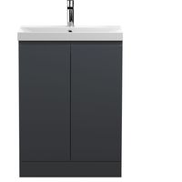 Mavesyn Contemporary 2 Door Floor Standing Vanity Unit with Thin Edge Basin, Dark Grey, 600mm