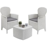 Dmora – Set salon de jardin Napoli – 2 fauteuils et table conteneur – Effet rotin blanc – 100% Made in Italy – Résistant aux intempéries