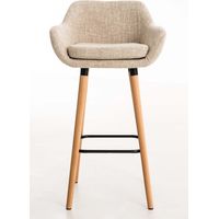 CLP – Lot de 2 tabourets de bar Grant en tissu – Hauteur d'assise 75cm – Repose-pieds en bois de hêtre – Confort rembourré et dossier lombaire