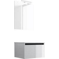 Ensemble de salle de bain meuble suspendu 60cm NICE EDGE blanc brillant - Vasque - Miroir - Applique